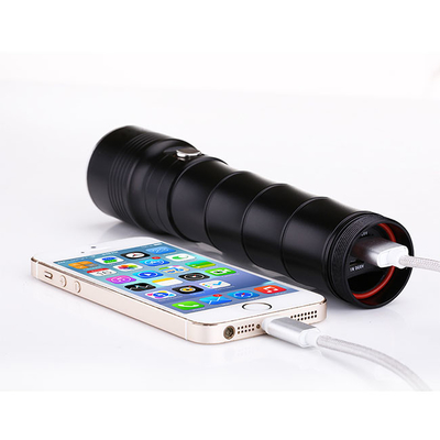 Safe 5W Usb Rechargeable LED Flashlight With Power Bank 350m Lighting Distance