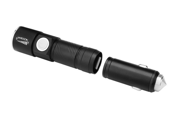 3W 350Lm USB Rechargeable LED Flashlight With Safety Hammer 3 Modes
