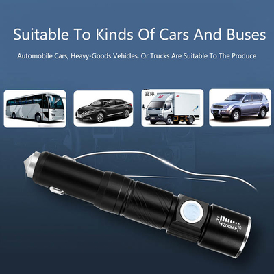 Professional Rechargeable LED Flashlight With Safety Hammer And Car Charger